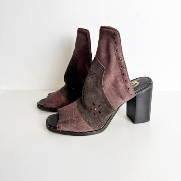 New Sbicca Leather and Suede Block Heel Sandals in Dark Burgundy Maroon - Picture 4 of 9